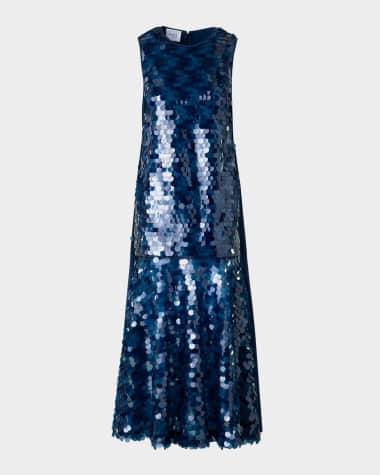 Akris punto Mix-Media Dot Sequined Flounce Midi Dress