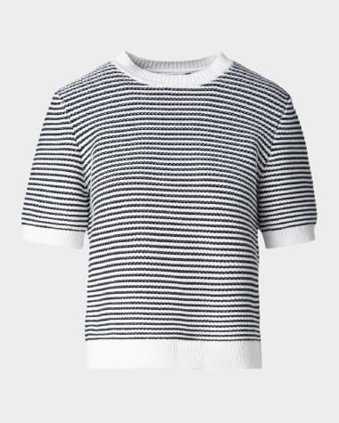 Akris punto Chunky Tweed Knit Short-Sleeve Crop Sweater