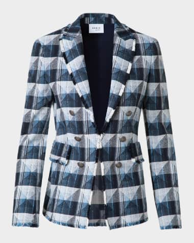 Akris punto Rhombus Jacquard Denim Blazer with Double Breast Illusion