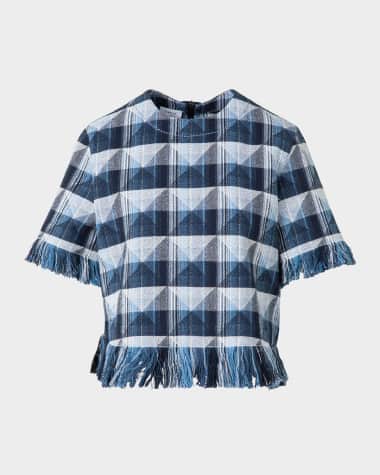 Akris punto Rhombus Jacquard Denim Corp Blouse