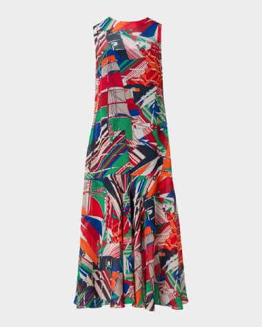 Akris punto Sea Clipper Print Midi Georgette Dress