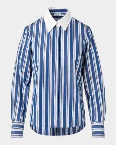 Akris punto Striped Poplin Button-Down Blouse