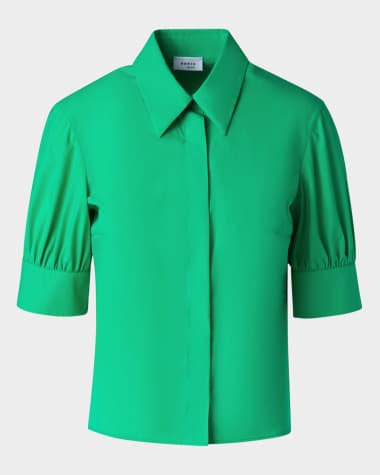 Akris punto Short-Sleeve Cotton Poplin Button-Down Blouse