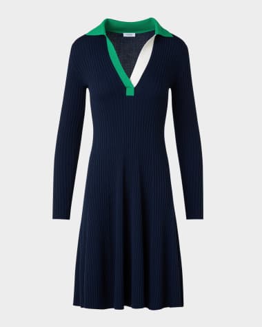 Akris punto Colorblock Polo Knit A-Line Dress