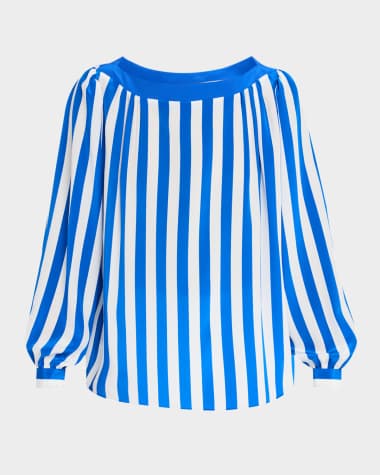 Akris punto Striped Silk Long-Sleeve Blouse