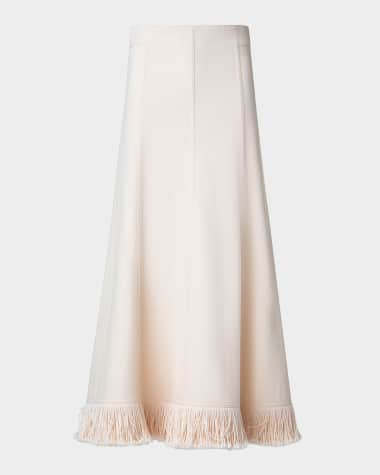 Akris punto Fringe-Hem Cotton-Wool Denim Midi Skirt