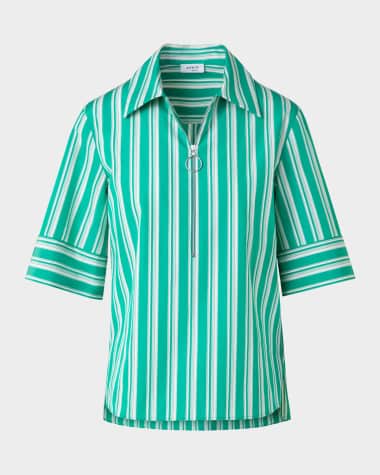 Akris punto Deck Chair Stripe Zip-Front Poplin Blouse
