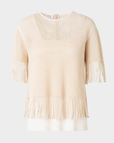 Akris punto Fringe Cotton Mesh Blouse