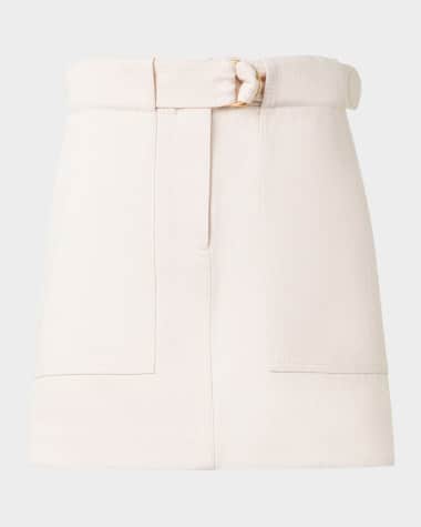 Akris punto Belted Cotton Wool Denim Mini Skirt