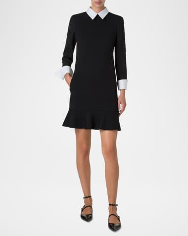 Akris punto Contrast Collar And Cuffs Long-Sleeve Mini Dress
