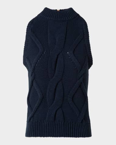 Akris punto Mock-Neck Chunky Cotton Cable-Knit Tank Top