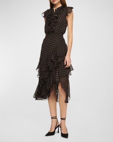 MISA Los Angeles Ilysa Asymmetric Ruffle Chiffon Midi Dress