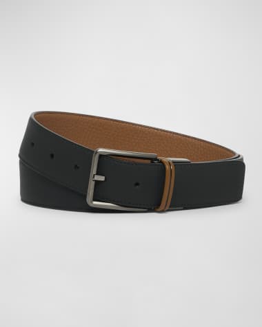 ZEGNA Men's Signifier Stripe Reversible Leather Belt