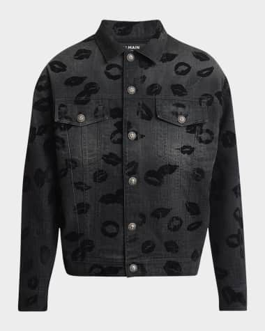 Balmain Men's Flocked Kisses Denim Jacket