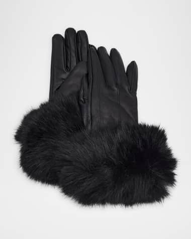 Adrienne Landau The Leather Gloves with Faux Fur
