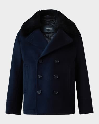 Mackage Kid's Camden Peacot W/ Removable Sheep Shearling Collar, Size 8-14