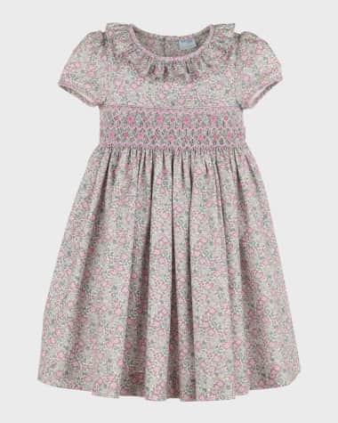 Luli & Me Lavender Floral Smock Dress