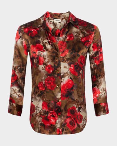 L'Agence Floral Cheetah Dani Silk Blouse