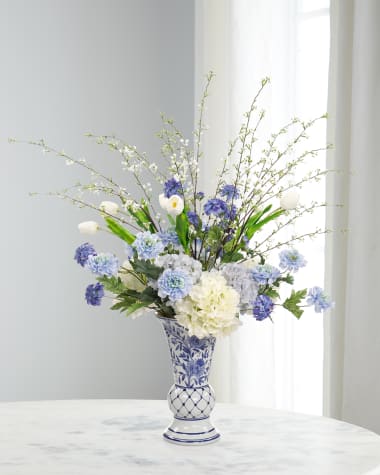 John-Richard Collection Blue Mist 39" Faux Floral Arrangement in Glass Vase