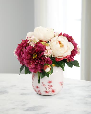 John-Richard Collection Vibrant Fuchsia Peonies 14" Faux Floral Arrangement