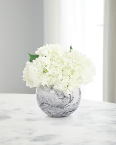 John-Richard Collection Marble Hydrangeas 11" Faux Floral Arrangement in Glass Vase