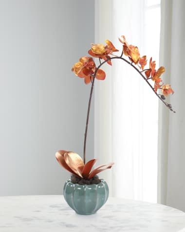 John-Richard Collection Golden Orchid 21" Faux Floral Arrangement in Glass Vase