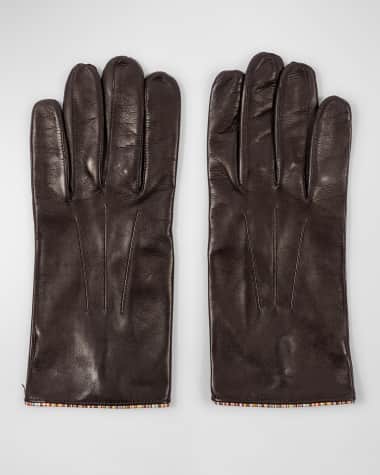 Paul Smith Men's Striped-Piping Leather Gloves