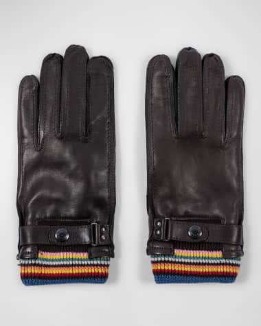 Paul Smith Men's Signature Stripe-Cuff Leather Gloves