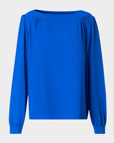 Akris punto Boat-Neck Long-Sleeve Silk Crepe Blouse