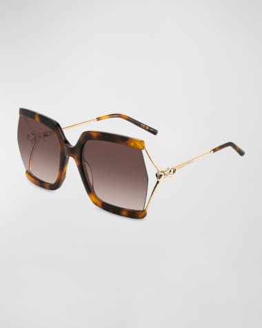 Carolina Herrera Crystal Bow Mixed-Media Square Sunglasses