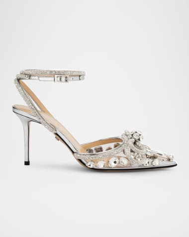 MACH & MACH Strass PVC Double Bow Ankle-Strap Pumps