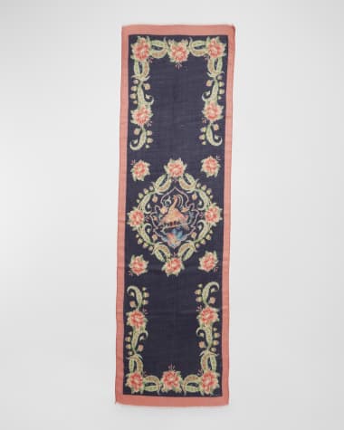 Etro Floral Print Denim Wool-Blend Scarf