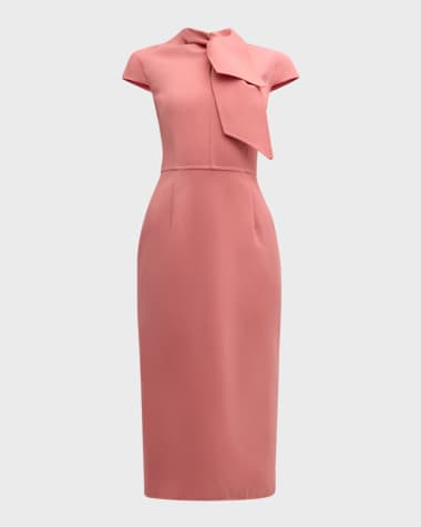 Oscar de la Renta Tie-Neck Stretch Wool Sheath Dress