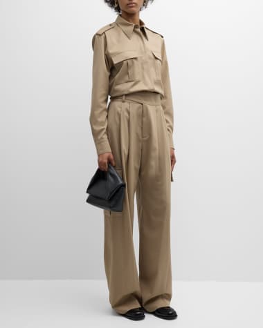 Salon 1884 Ren Collared Utility Shirt Nell Pleated Straight-Leg Cargo Trousers