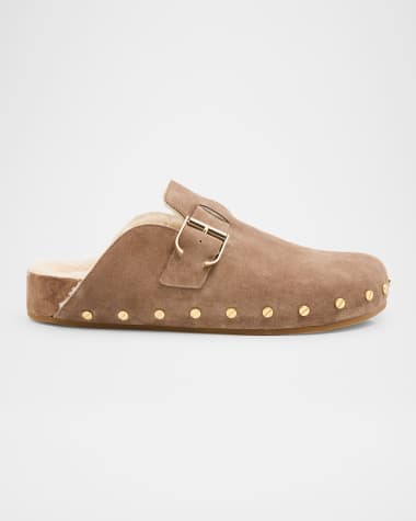 Veronica Beard Fern Suede Buckle Cozy Loafer Clogs