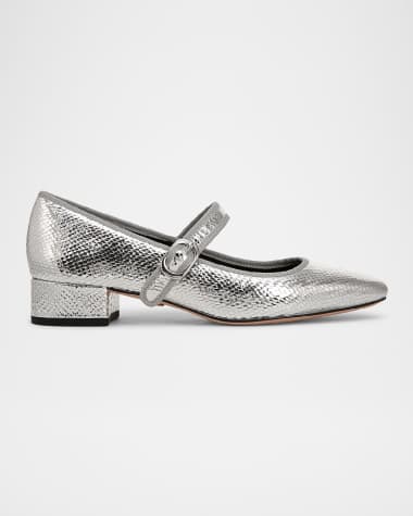 Veronica Beard Cade Metallic Mary Jane Ballerina Pumps