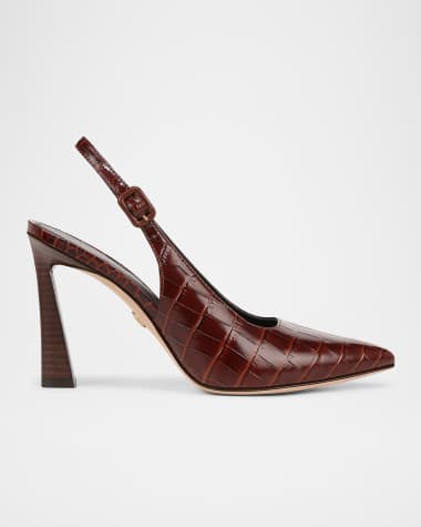 Veronica Beard Callie Leather Cap-Toe Slingback Pumps