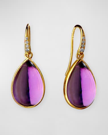 Syna 18K Yellow Gold Stone Pear Earrings with Champagne Diamonds
