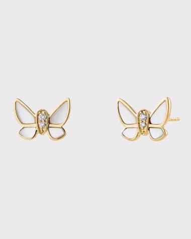 Syna Mother-Of-Pearl Diamond Butterfly Stud Earrings