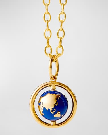 Syna 18K Yellow Gold Small Cosmic Rotating Earth Pendant Necklace with Lapis Enamel
