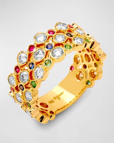 Syna 18K Yellow Gold Mogul Band with Emeralds, Rubies, Blue Sapphires, and Diamonds, Size 7