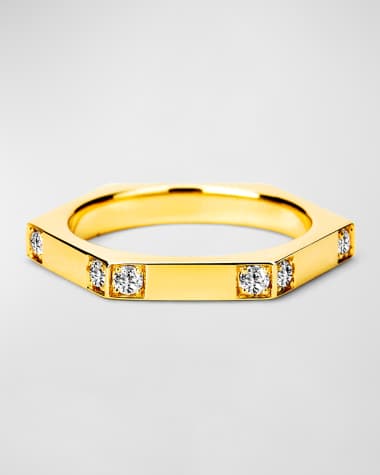 Syna 18K Yellow Gold Hex Band with Diamonds, Size 6.5