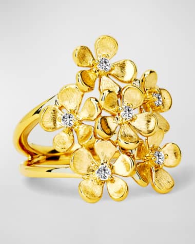 Syna 18K Yellow Gold Satin Flower Bunch Diamond Ring, Size 6.5