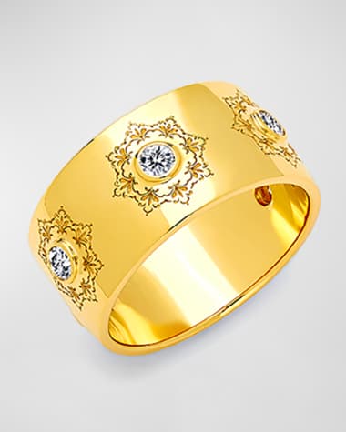 Syna Mogul 18K Gold Cigar Band Ring with Champagne Diamonds, Size 7.5