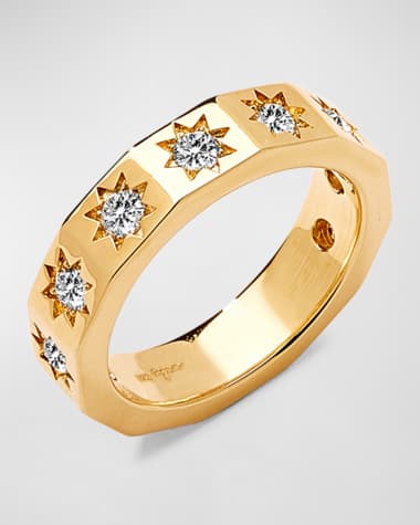 Syna 18K Yellow Gold Diamond Star Band Ring, Size 6.5
