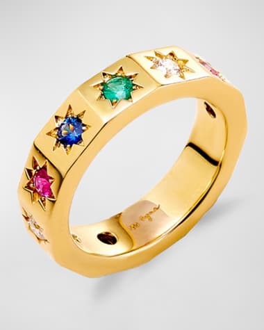 Syna 18K Yellow Gold Multicolor Star Band Ring, Size 6.5