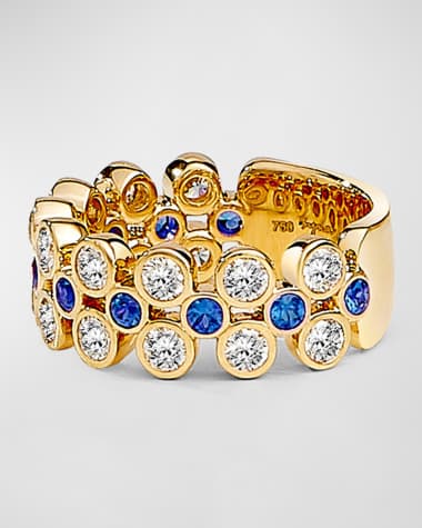 Syna 18K Yellow Gold Cosmic Ring with Gemstones and Diamonds, Size 6.5