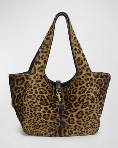 Saint Laurent Bea YSL Leopard-Print Tote Bag in Calf Hair and Leather