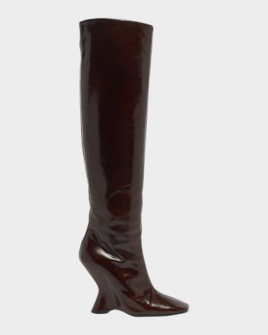 Dries Van Noten Glove Leather Wedge Knee Boots