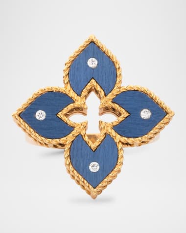 Roberto Coin 18K Rose Gold Medium Diamond and Blue Titanium Venetian Princess Ring, Size 6.5